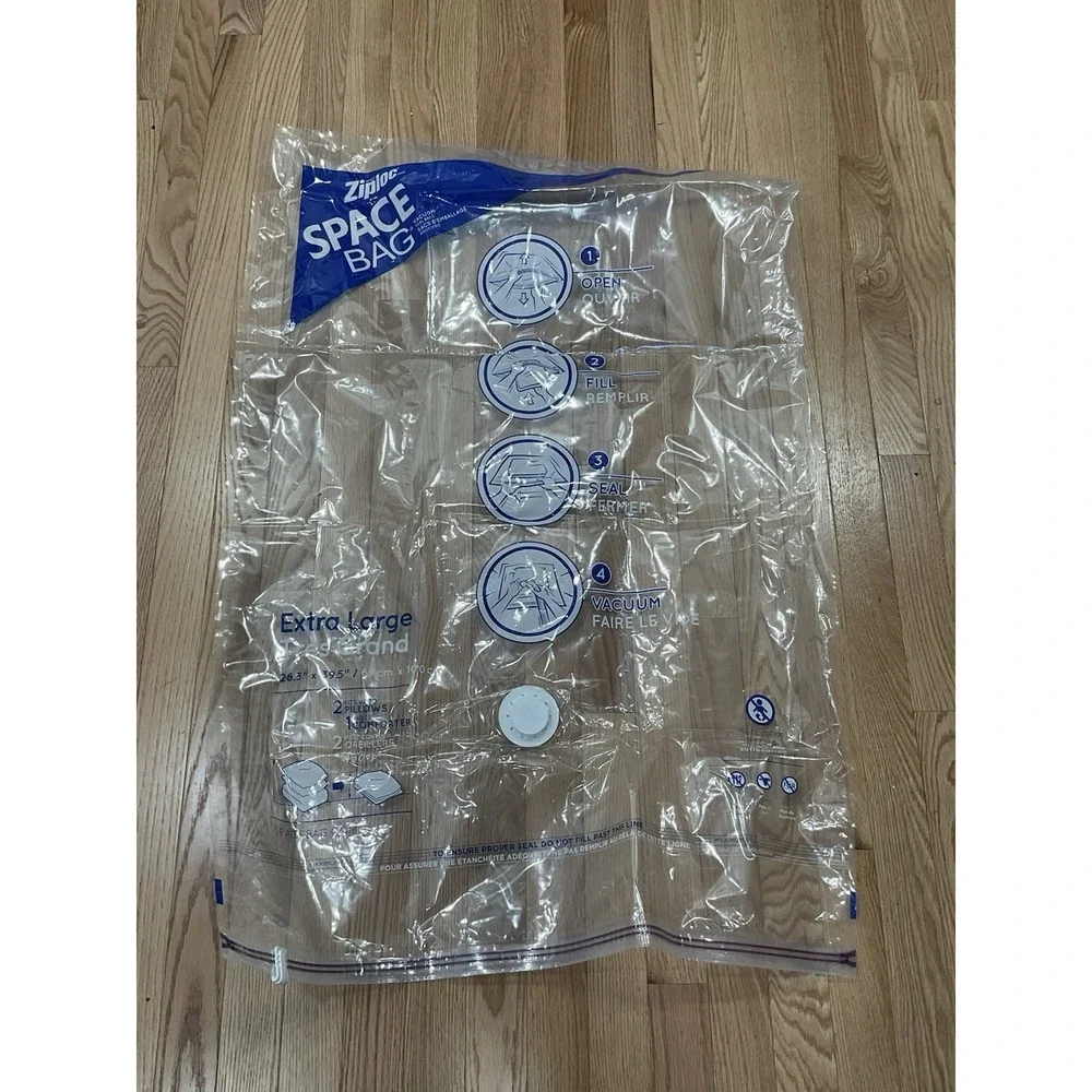 8 Ziploc SPACE BAG Vacuum Sealed Clothing Storage Bags 4 Large 1 XL 3 Suitcase